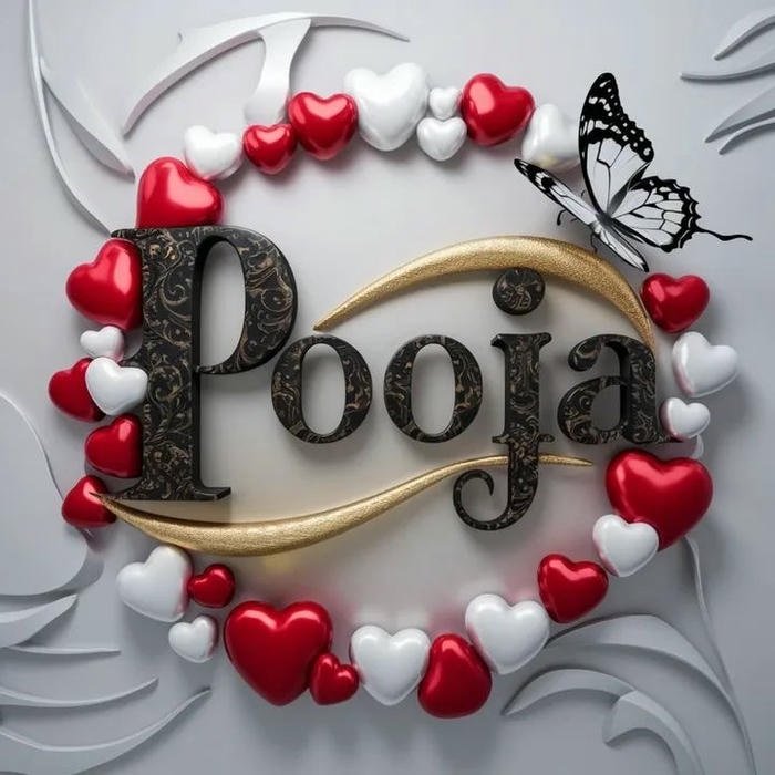 Soft glowing hearts enhance pooja name dp