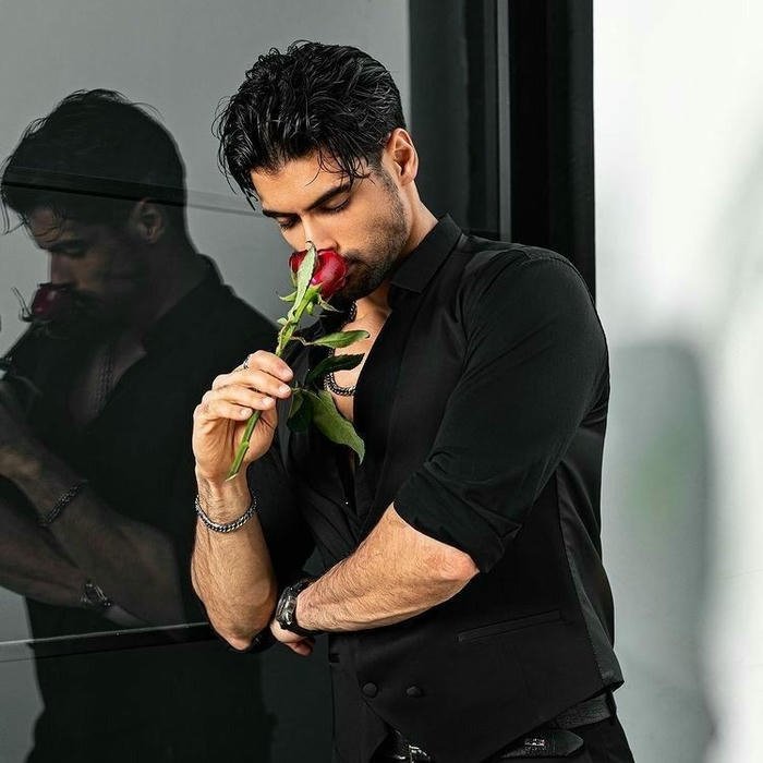 Stylish boy dp download romantic guy smelling red rose flower