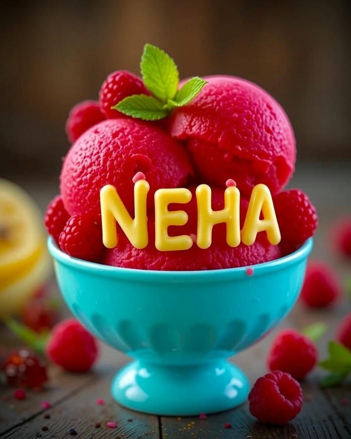 ice cream flows around neha name dp