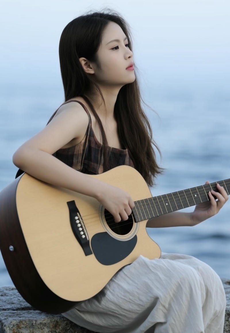 City lights girl with guitar dp night urban glow