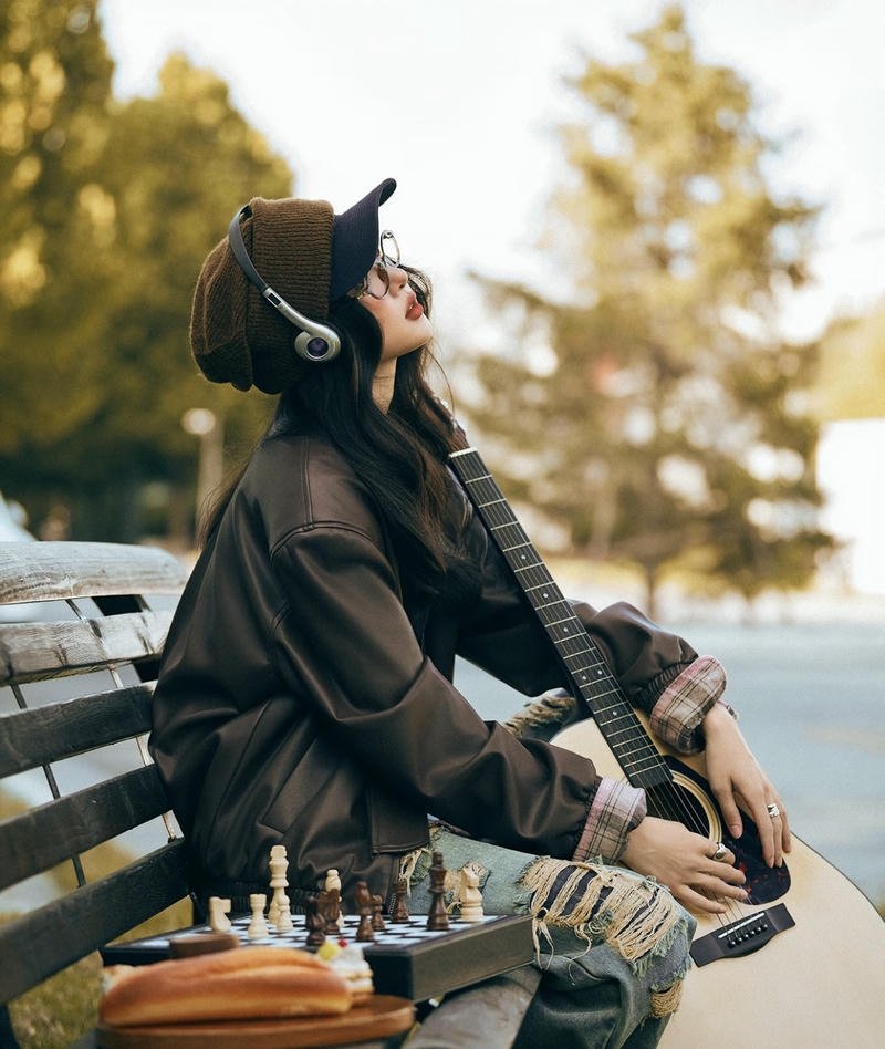 Cool vibe girl with guitar dp stylish calm attitude