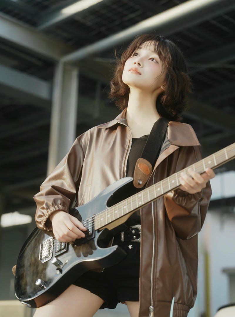Cozy hoodie girl with guitar dp relaxed home vibe