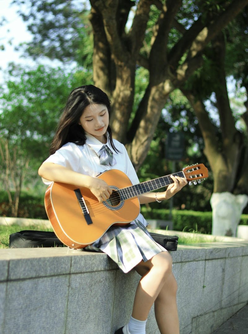 Cute girl with guitar dp soft pastel dreamy mood