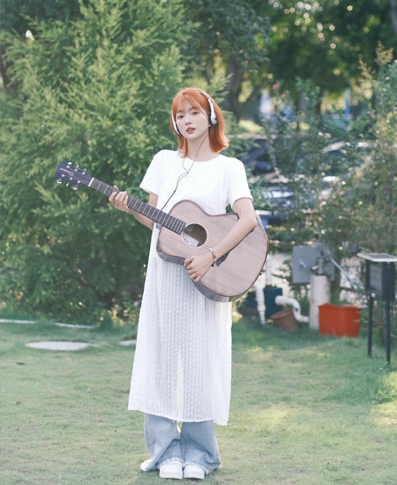 Floral background girl with guitar dp dreamy soft colors