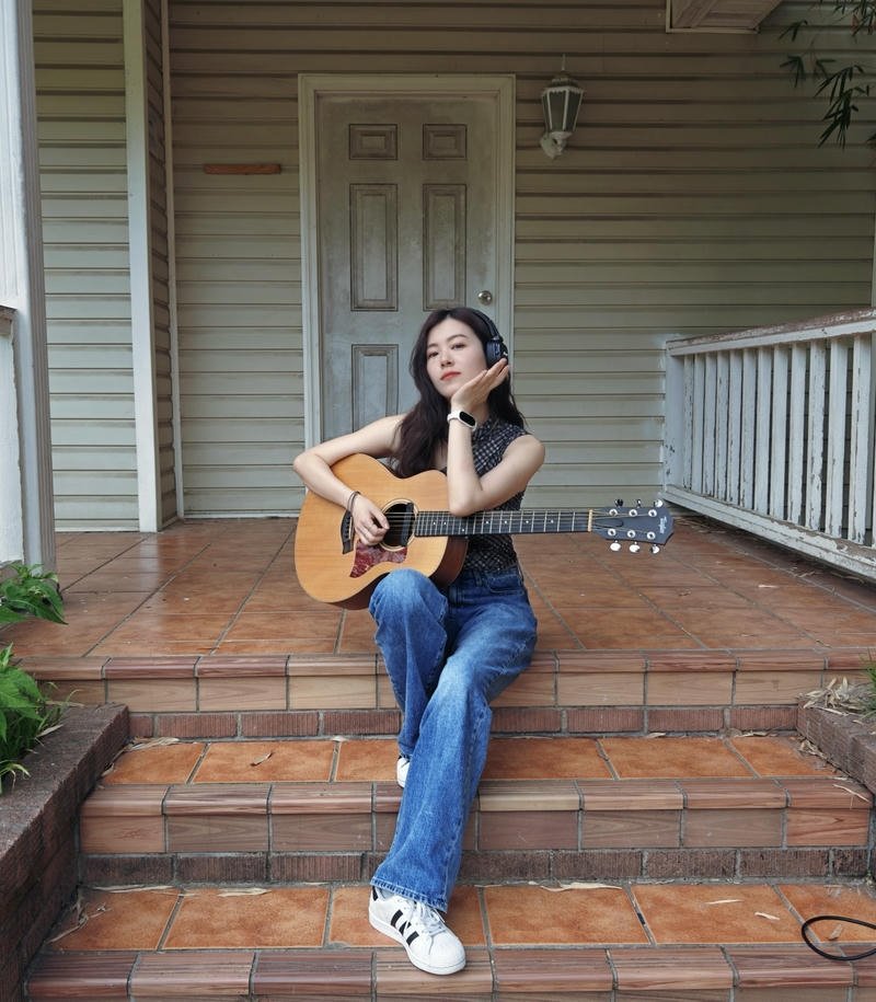 Forest scene girl with guitar dp natural peaceful vibe