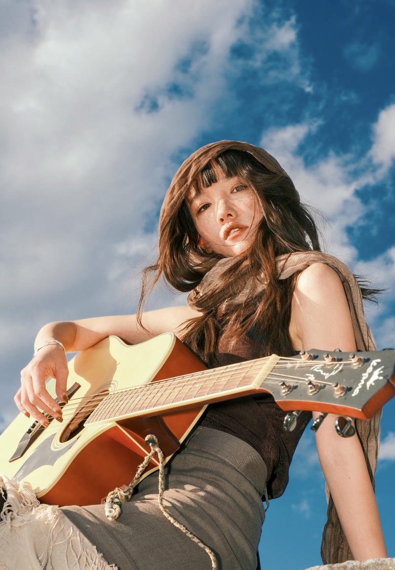 Lonely night girl with guitar dp deep emotional vibe