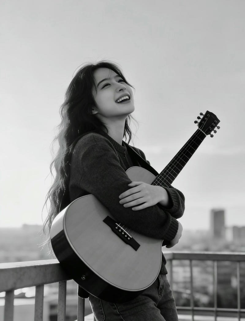 Rainy day girl with guitar dp emotional window view