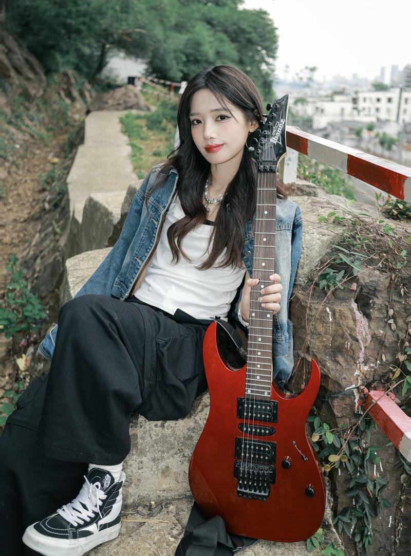 Sunset beach girl with guitar dp romantic chill vibe