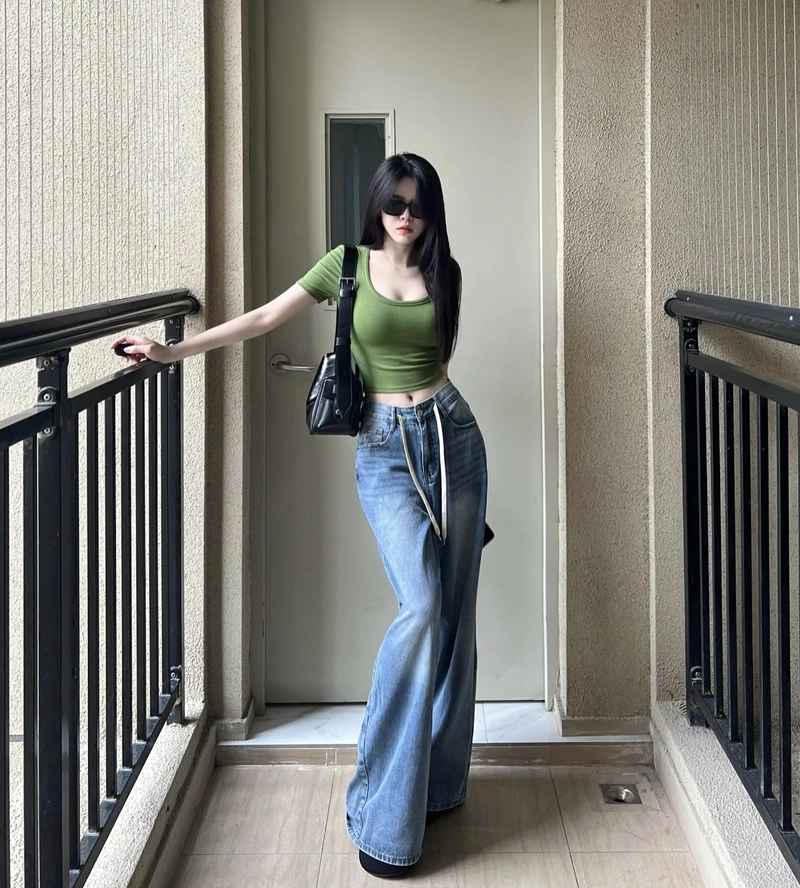 Blue denim aesthetic jeans top stylish girl dp soft style vibe