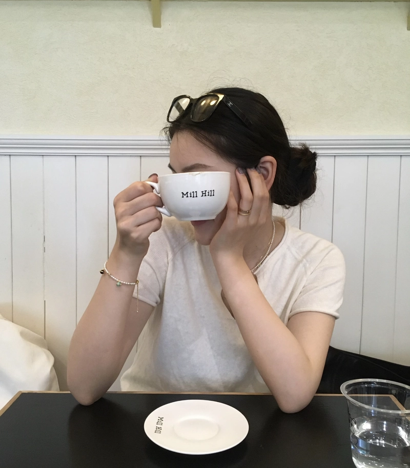 Calm aesthetic moment with stylish coffee mood cute girl with coffee cup dp