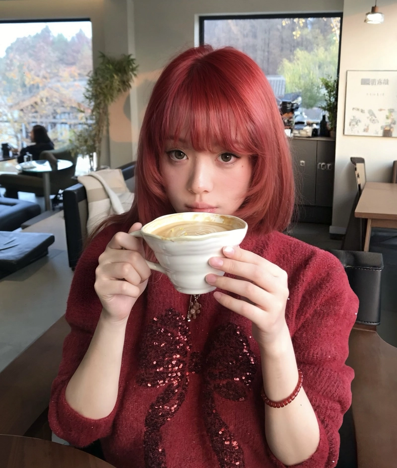 Cold weather comfort with trendy cafe style cute girl with coffee cup dp