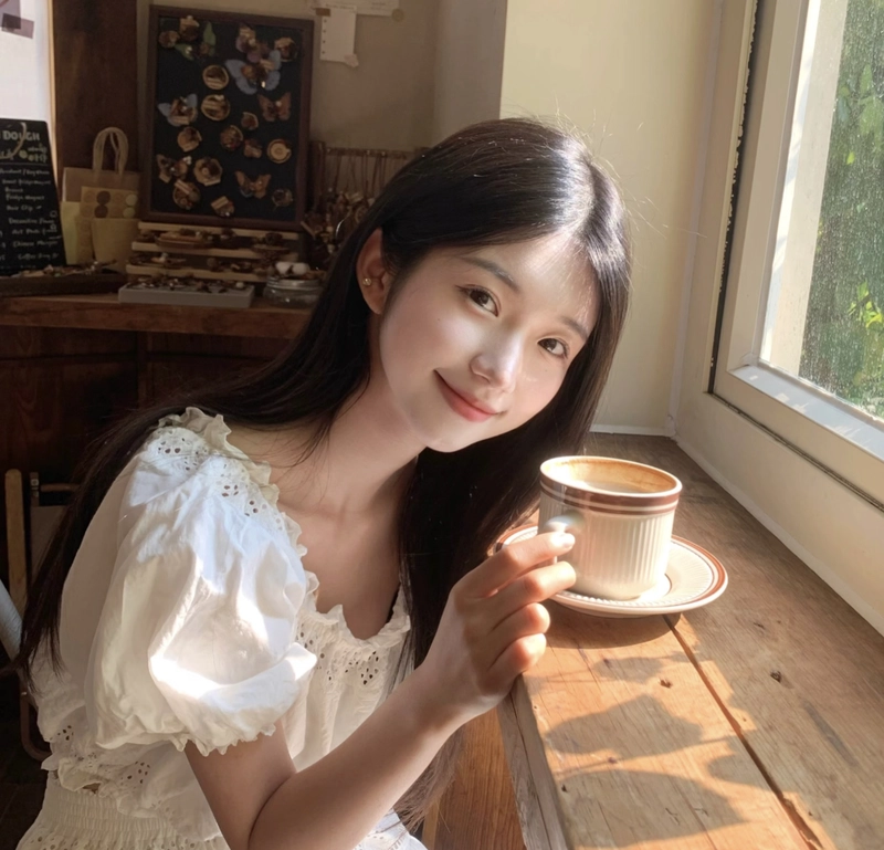 Cozy cafe vibe cute girl with coffee cup dp stylish look