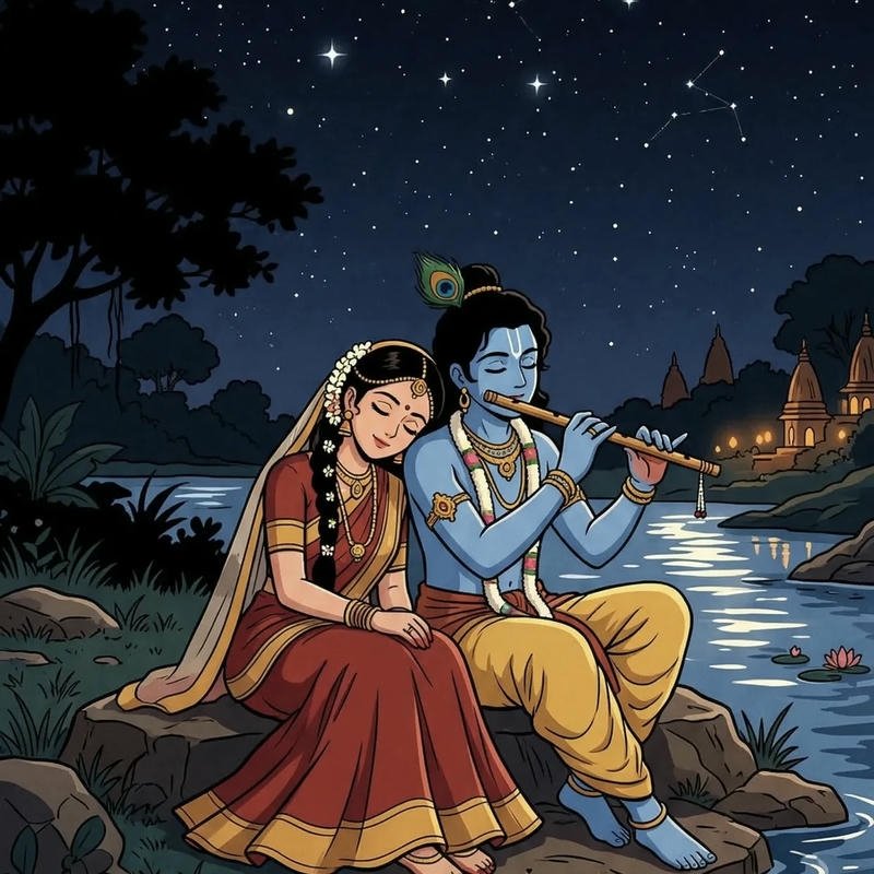 Cute anime couple aesthetic with divine vibes radha krishna anime dp