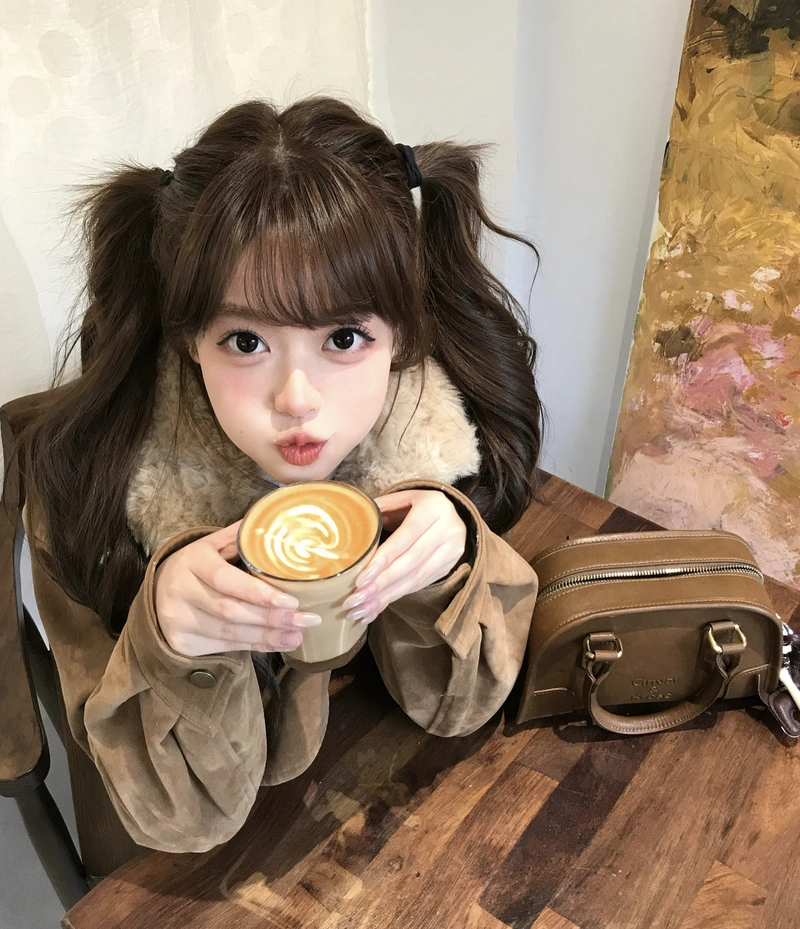 Cute cafe fashion with relaxed morning energy cute girl with coffee cup dp