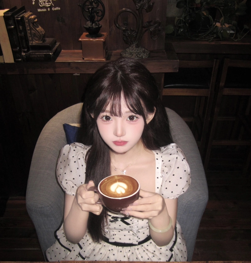 Cute girl with coffee cup dp calm morning glow look