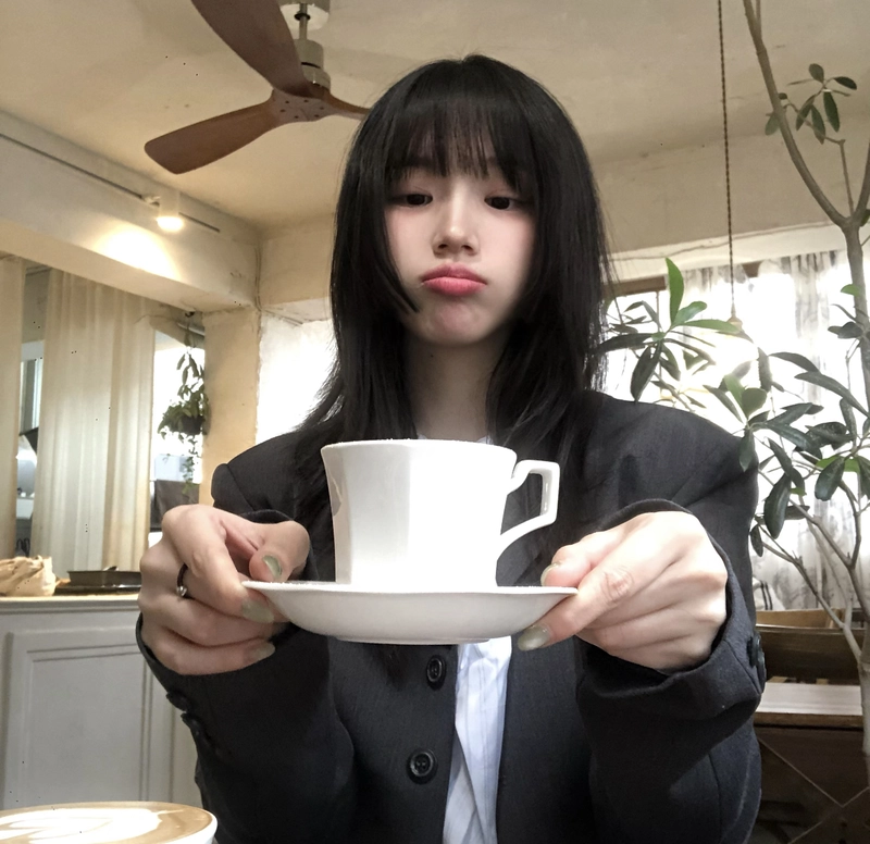 Cute girl with coffee cup dp cozy morning mood look