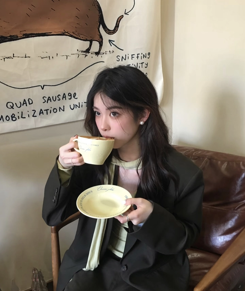 Cute girl with coffee cup dp dreamy cafe corner vibe