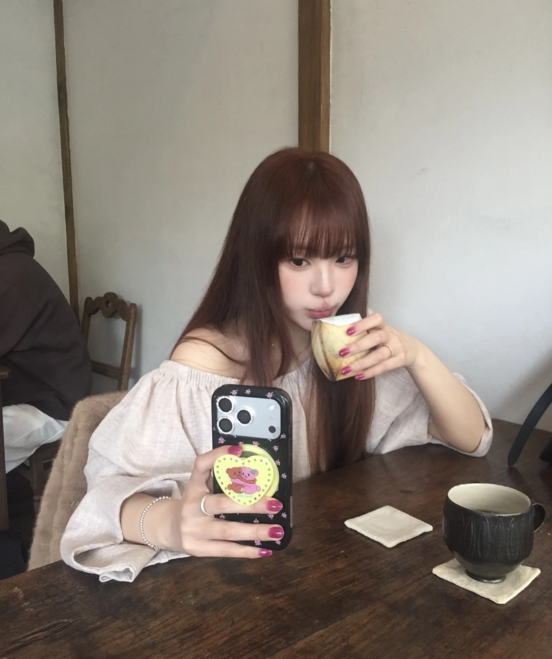 Cute girl with coffee cup dp relaxed coffee break aesthetic