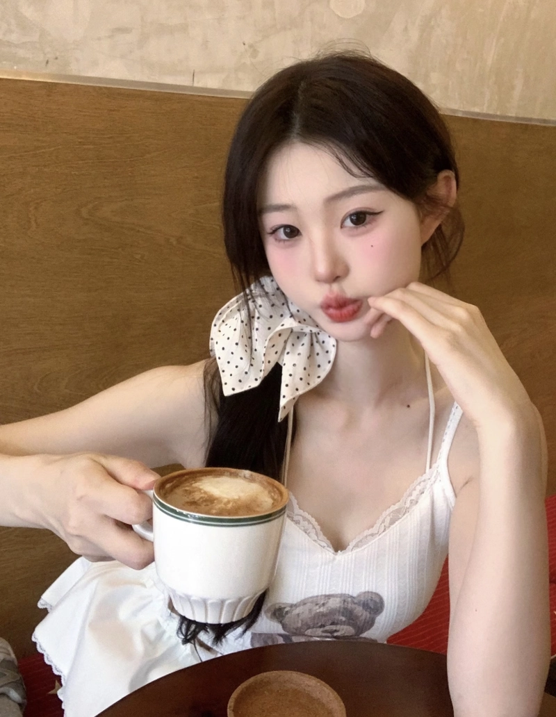 Cute girl with coffee cup dp soft cafe aesthetic vibe