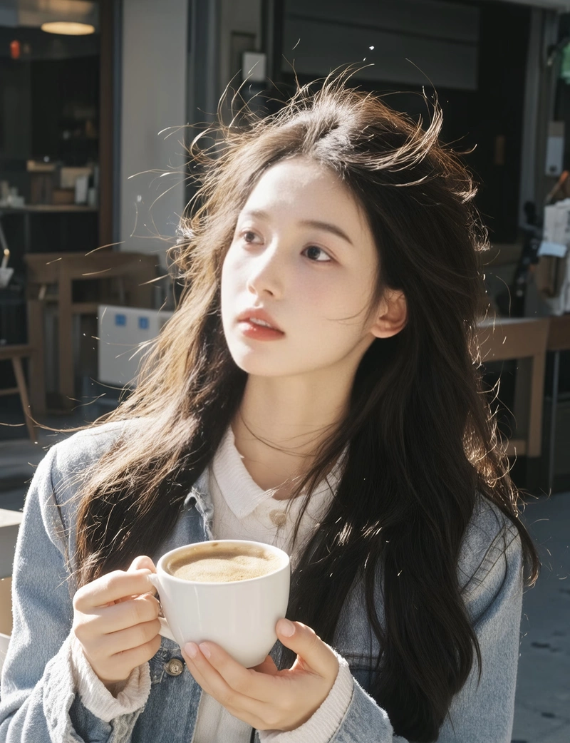 Cute girl with coffee cup dp soft pastel cafe vibe