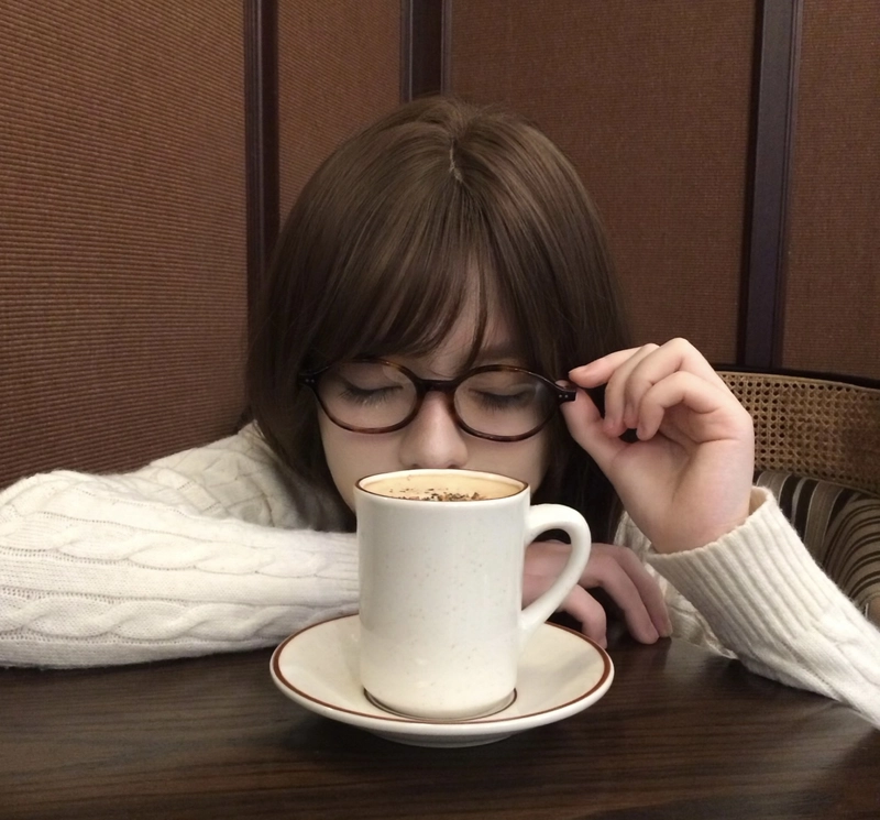 Cute girl with coffee cup dp soft winter cozy mood