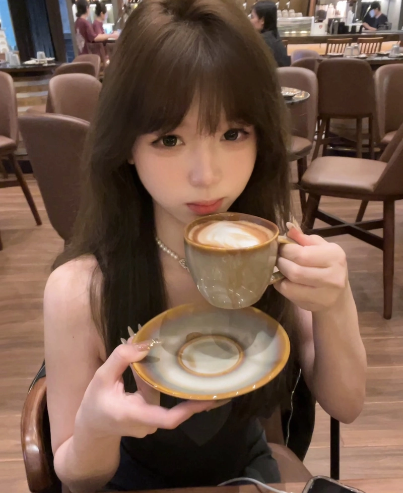 Dreamy morning glow cute girl with coffee cup dp vibe