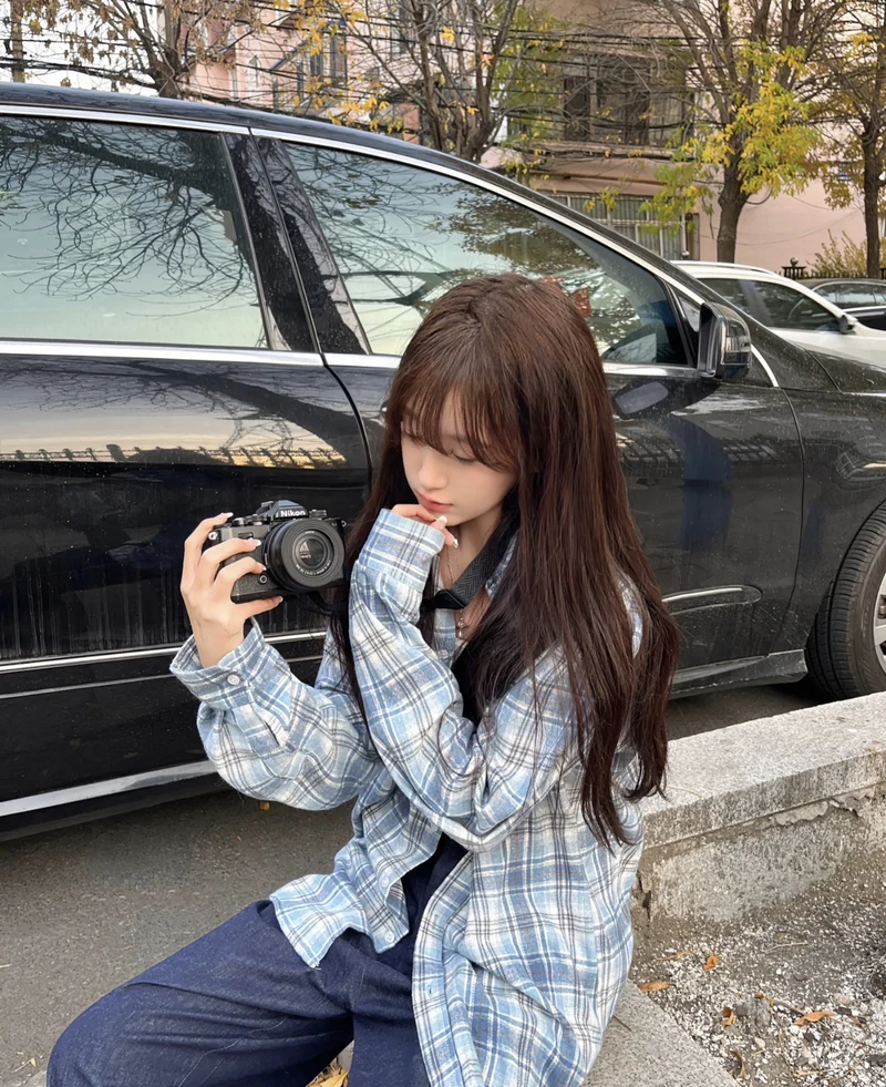 Girls dp with camera casual outfit capturing relaxed aesthetic look