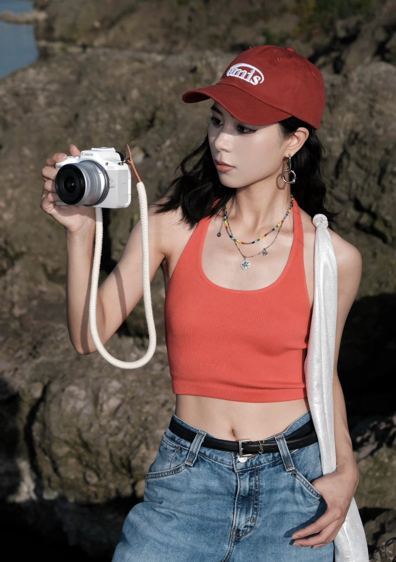 Girls dp with camera stylish pose capturing trendy aesthetic vibe