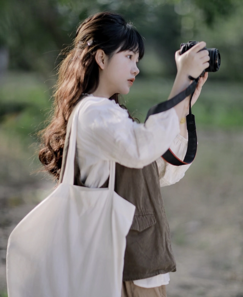 Girls dp with camera vintage vibe capturing retro style mood