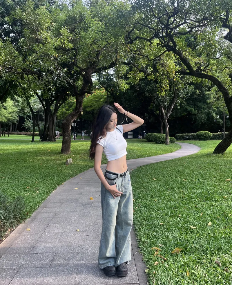 Minimal white top jeans top stylish girl dp clean outfit vibe