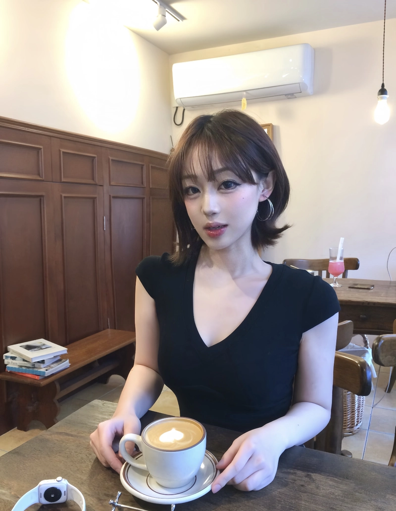 Relaxing coffee corner with stylish aesthetic cute girl with coffee cup dp
