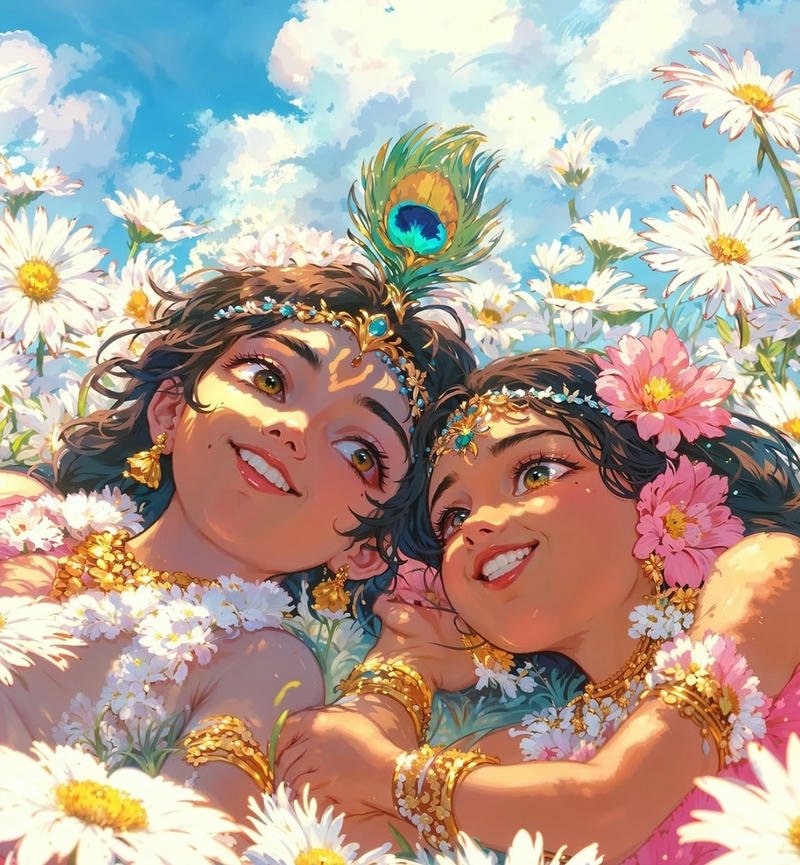 Romantic vrindavan inspired radha krishna anime dp for instagram