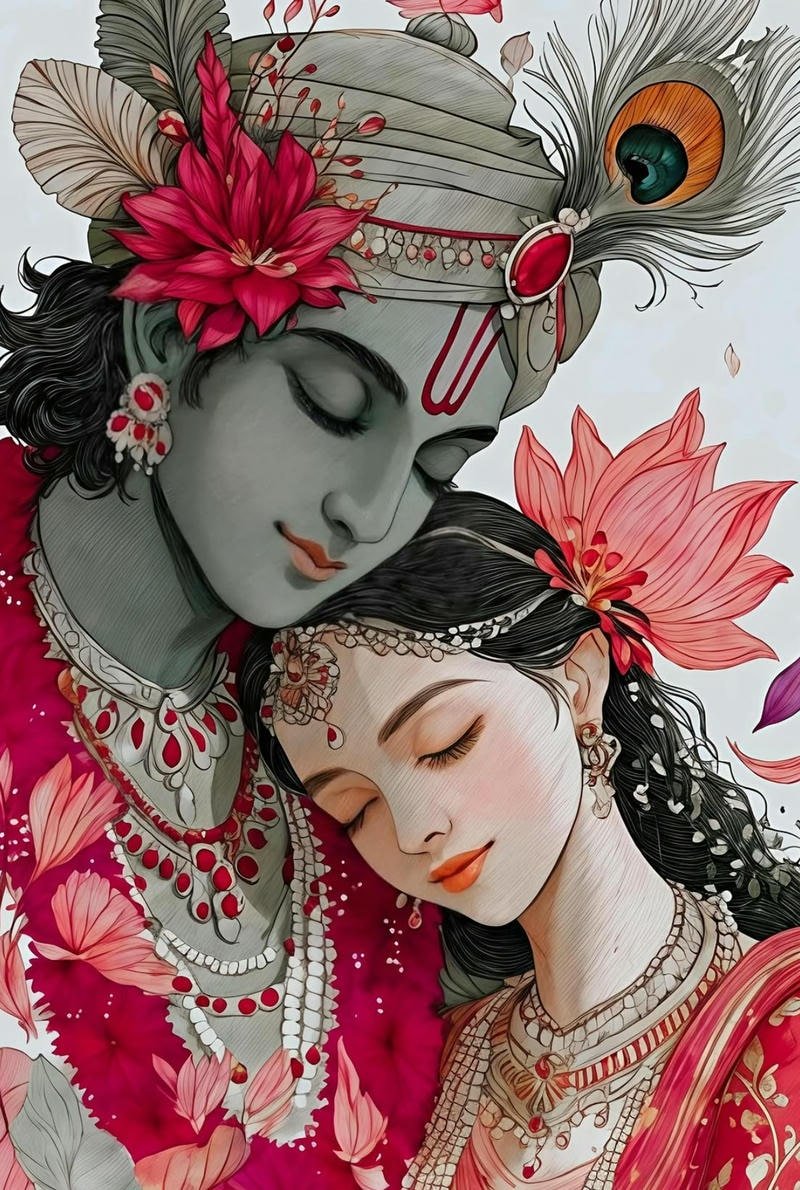 Soft divine anime artwork with aesthetic background radha krishna anime dp
