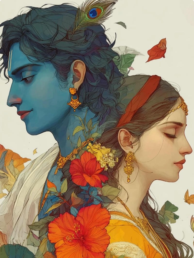 Soft floral spiritual vibes radha krishna anime dp aesthetic