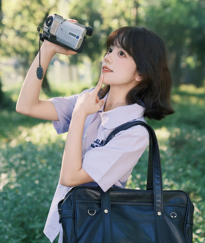 Soft focus portrait girls dp with camera dreamy calm vibe