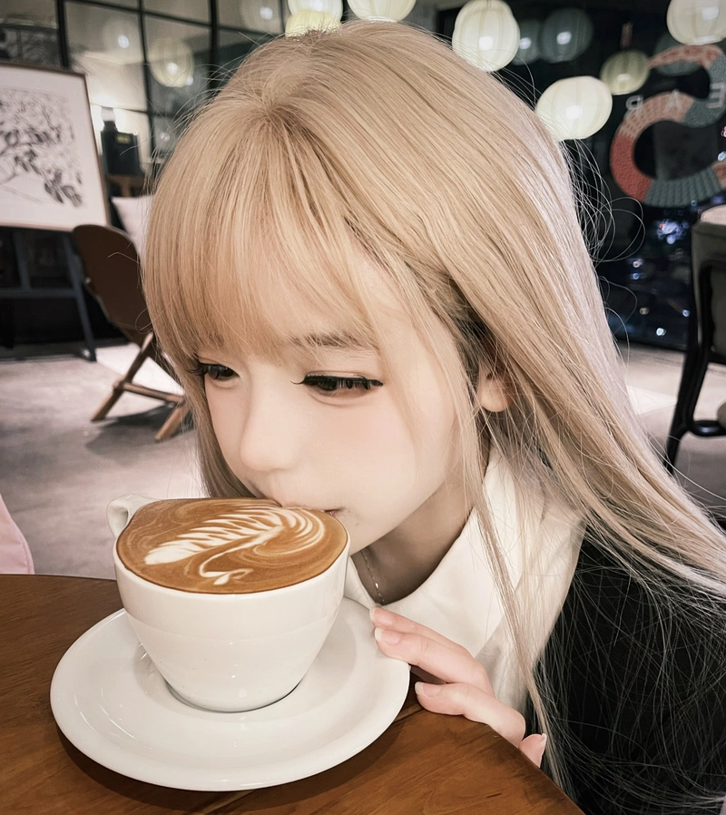 Soft smile aesthetic cute girl with coffee cup dp mood