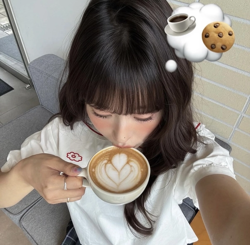 Stylish coffee break with soft aesthetic cute girl with coffee cup dp