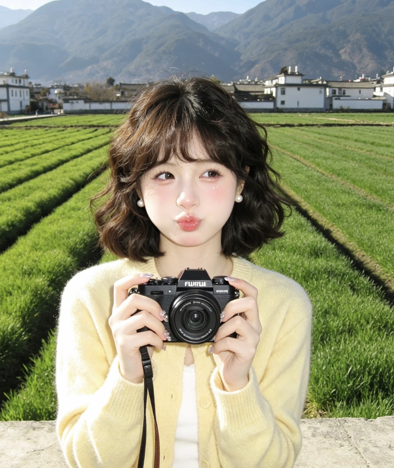 Vintage aesthetic look girls dp with camera retro camera vibe